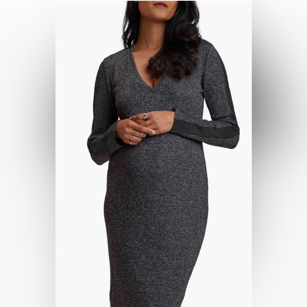 NWT New Stowaway Collection long sleeve Faux Suede Trim midi dress Maternity L - Picture 1 of 12